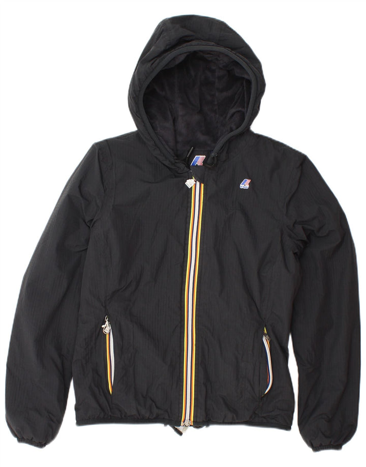 K-WAY Boys Hooded Windbreaker Jacket 7-8 Years Black Polyamide