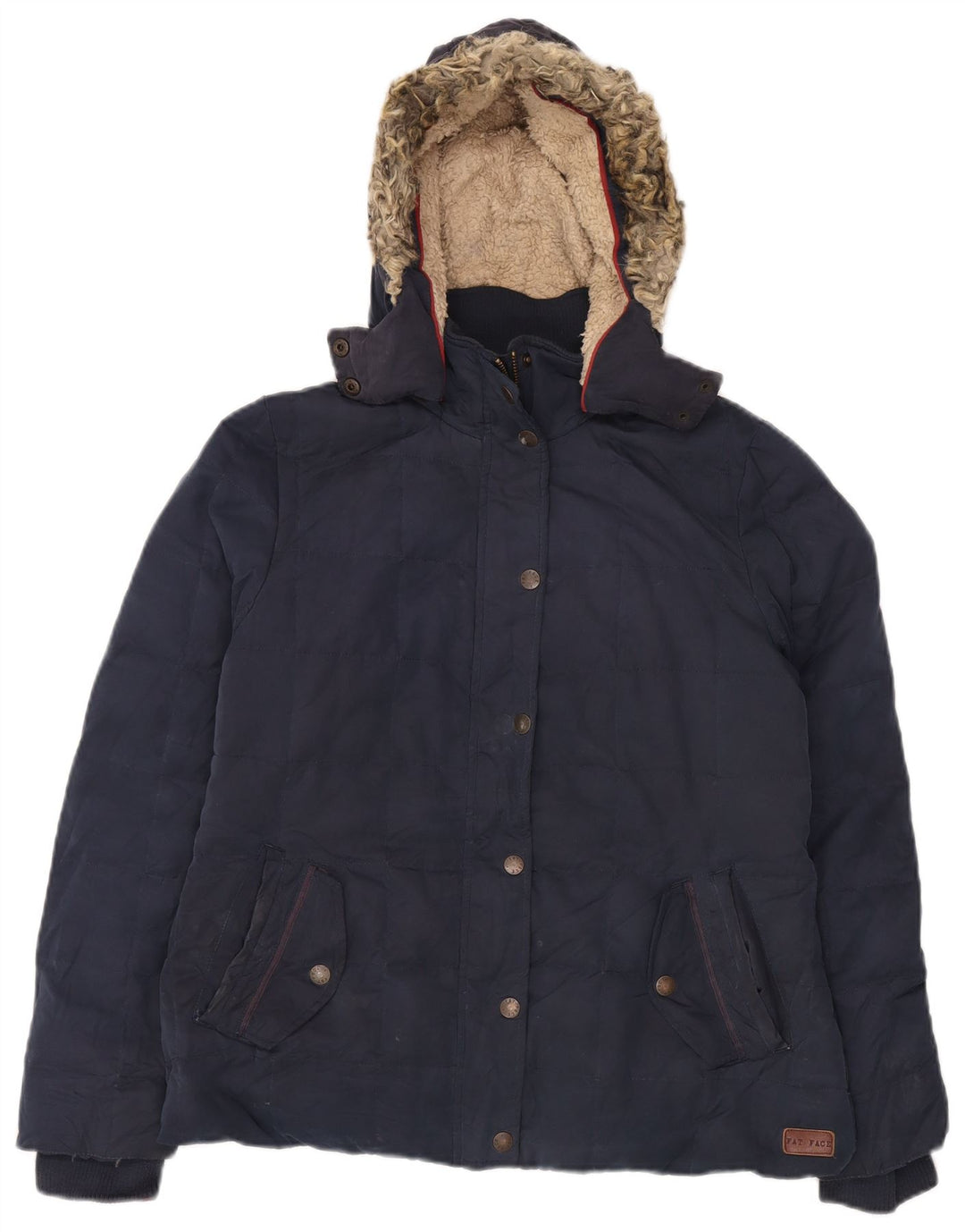 FAT FACE Dame hættepolstret jakke UK 14 Stor marineblå polyester