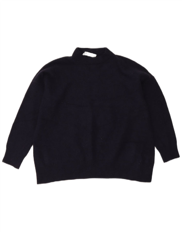 Zara Dame Oversized Turtle Neck sweater UK 6 XS Marineblå Uld