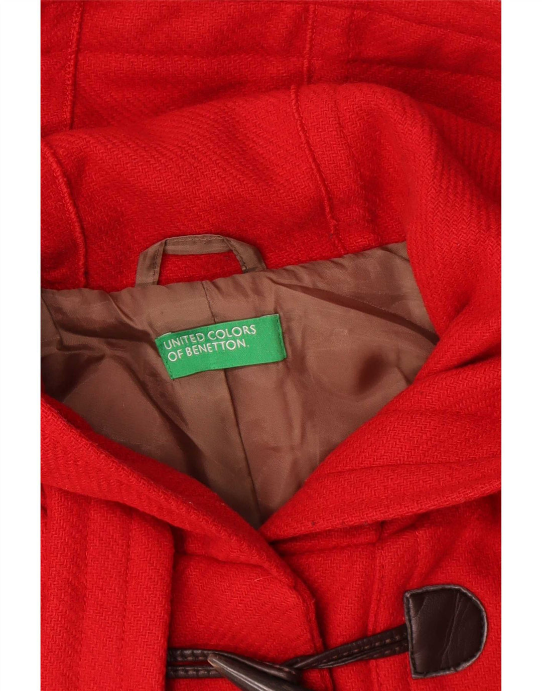 Benetton Dame Hooded Duffel Coat UK 12 Medium Red Wool