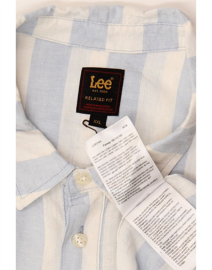 LEE Kortærmet Herre, Relaxed Fit Pullover Shirt 2XL Blå Stribet hør