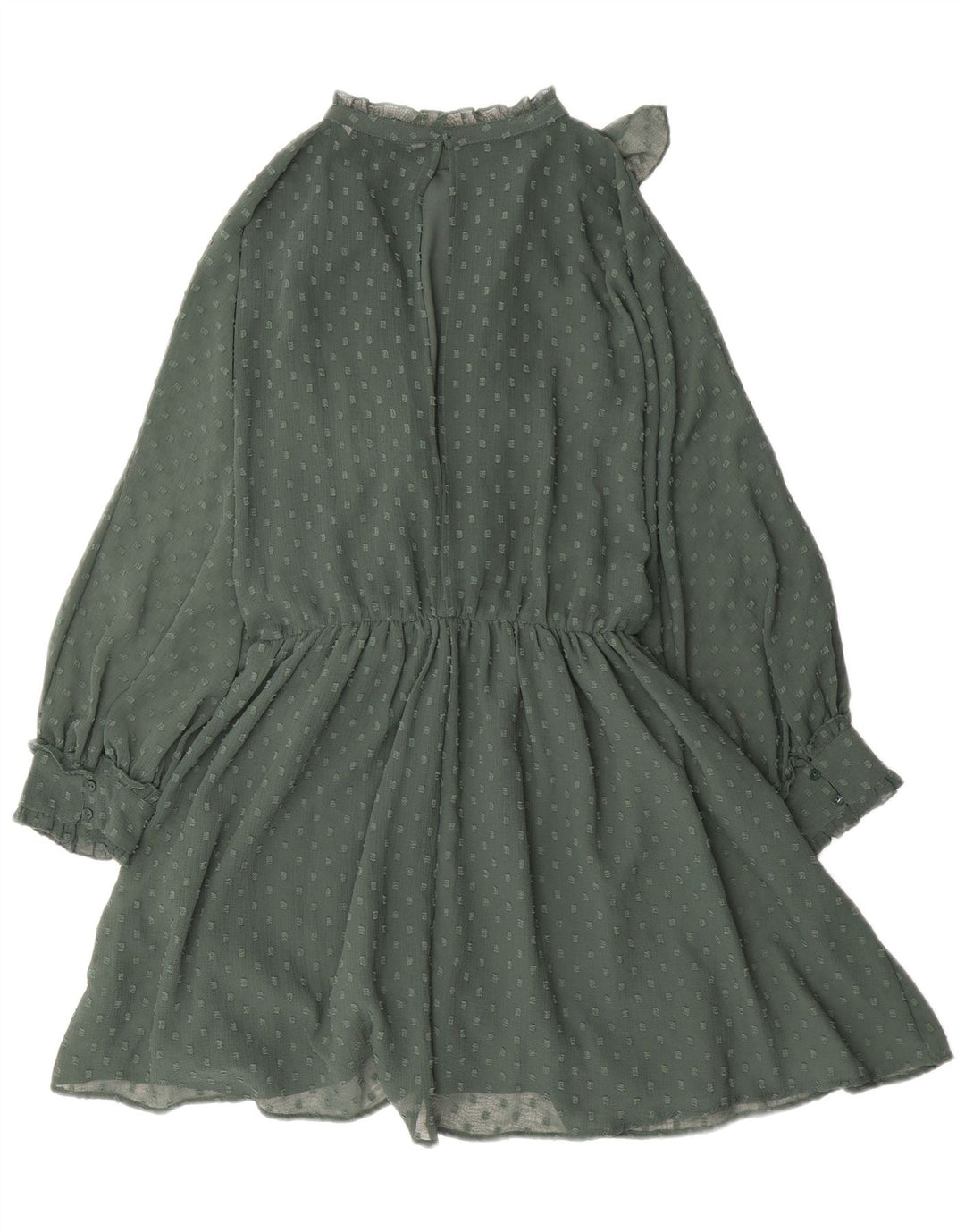 Zara Dame Langærmet Flæse Front A-Line Kjole UK 14 Medium Grøn