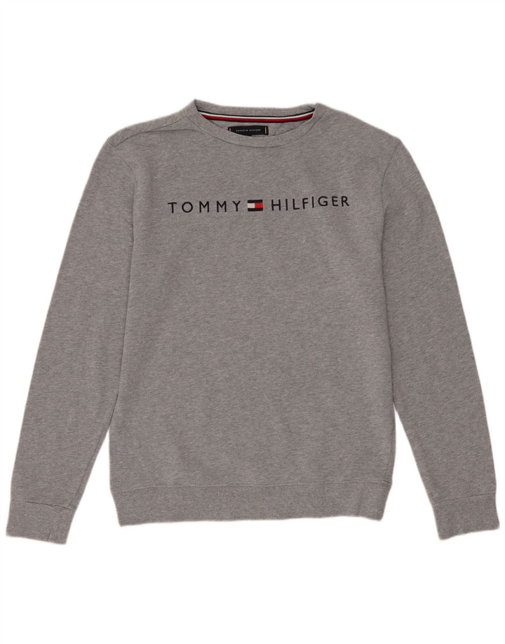 Tommy Hilfiger Herre grafisk sweatshirt jumper lille grå flækket bomuld