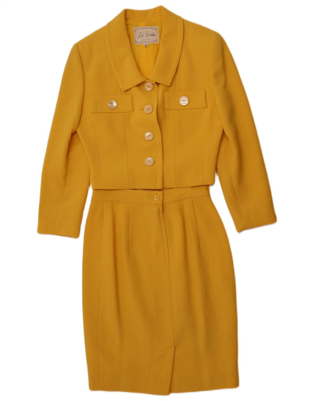 VINTAGE Womens 4-knaps 2-delt nederdelsæt IT 44 Medium W26 Gul Uld