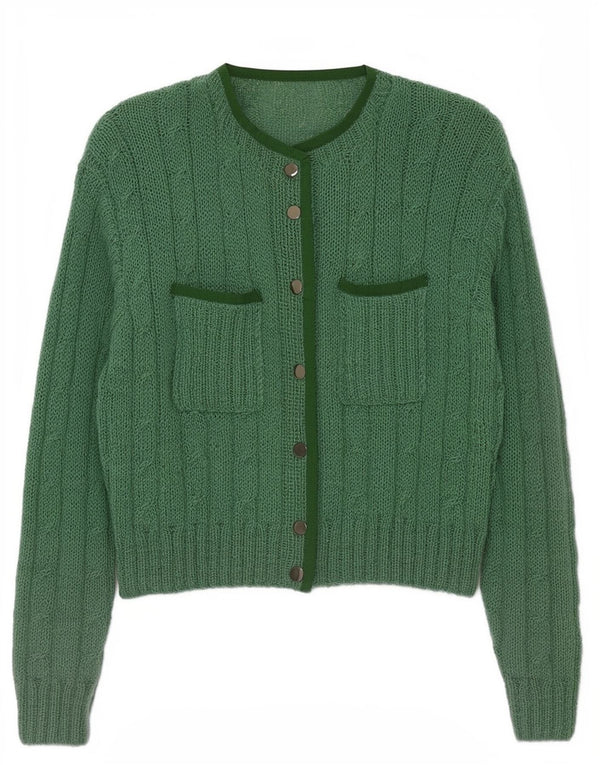 Vintage Dame Crop Cardigan Sweater UK 16 Large Green