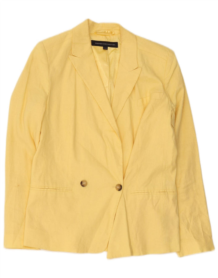 French Connection Dame Double Breasted Blazer Jacket UK 6 XS Gul Linen