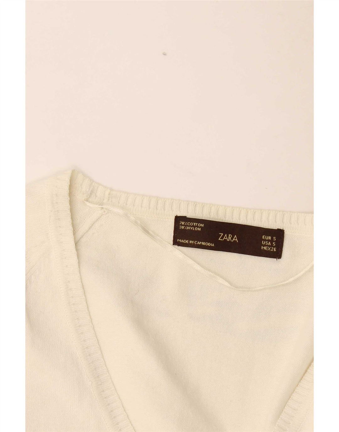 Zara Dame Cardigan Sweater UK 10 Small Off White Bomuld