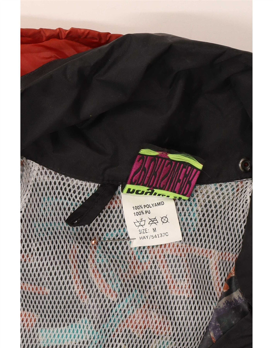 Vintage Herre Hætte Anorak regnjakke UK 38 Medium Sort Geometrisk