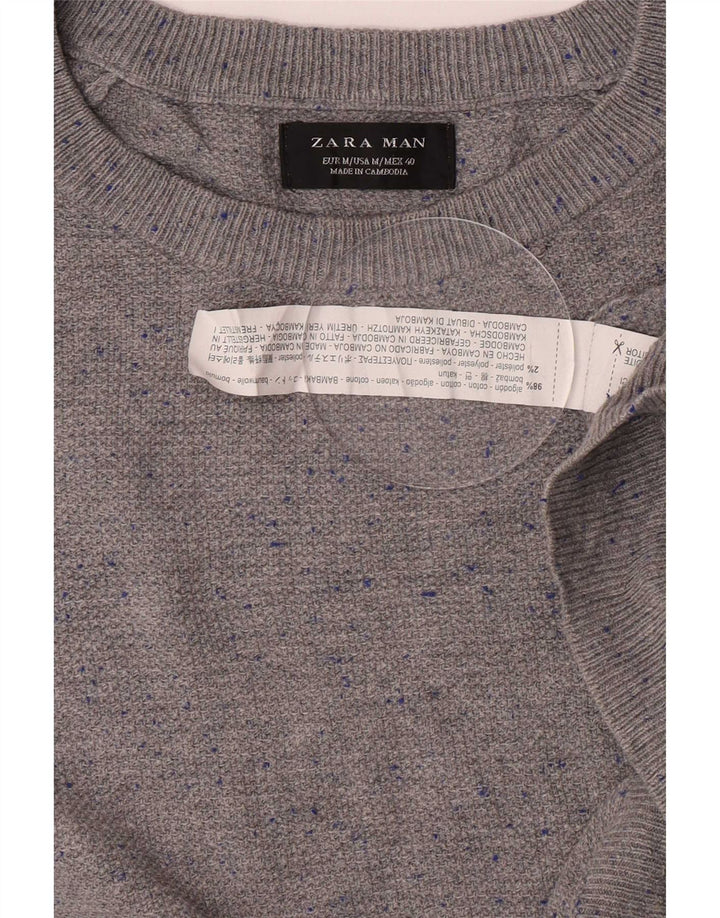 Zara Herre Boat Neck Jumper Sweater Medium Grey Flecked Bomuld