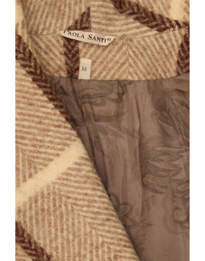 Vintage oversize overfrakke til kvinder UK 14 Medium beige ternet uld