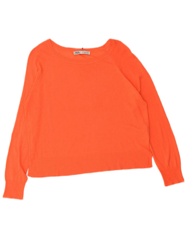 Zara Womens Oversized Boat Neck Jumper Sweater UK 10 Small Orange Viscose