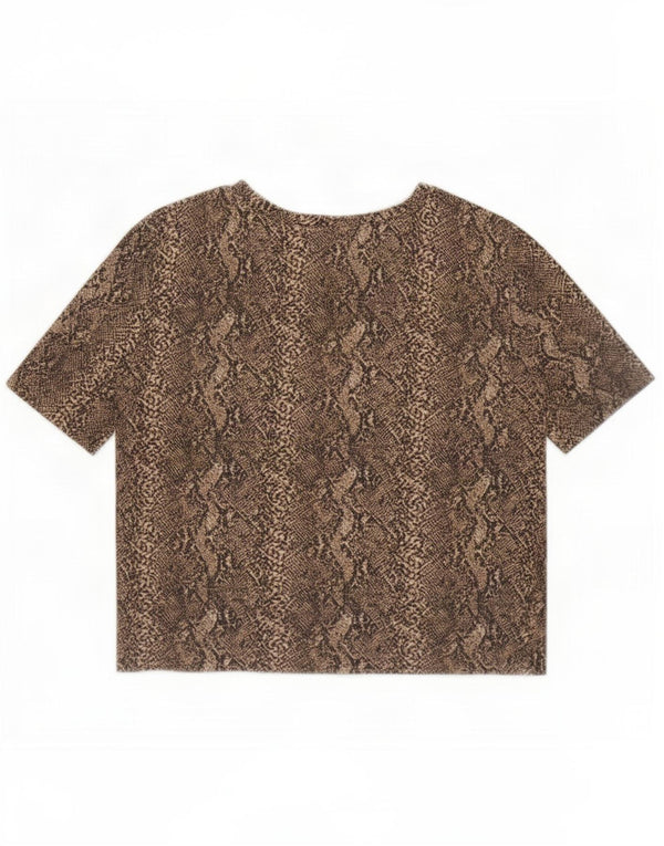 Zara Dame Trafaluc Crop T-Shirt Top UK 10 Small Brown Animal Print