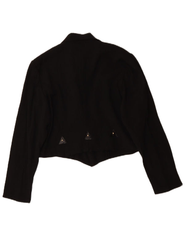 Vintage Dame Crop Double Breasted Blazer Jacket UK 16 Large Black