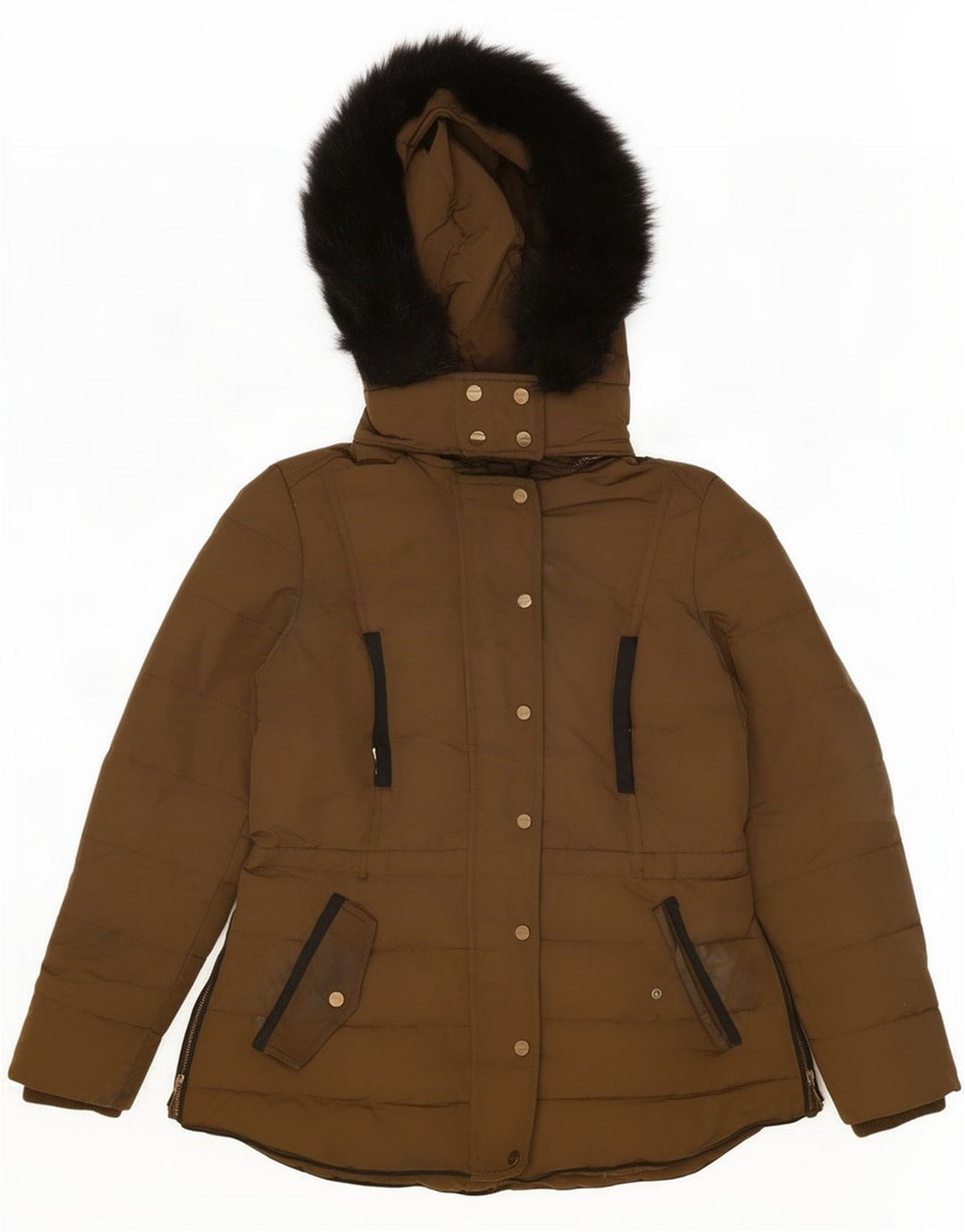Zara Dame Hætte Vatteret Jakke UK 14 Large Khaki