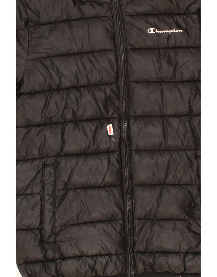CHAMPION Boys Hooded Padded Jacket 11-12 Years Large Black Polyester Vintage Champion and Second-Hand Champion from Messina Hembry 