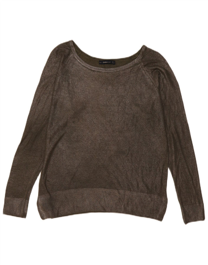 Zara Dame Boat Neck Jumper Sweater UK 14 Medium Khaki