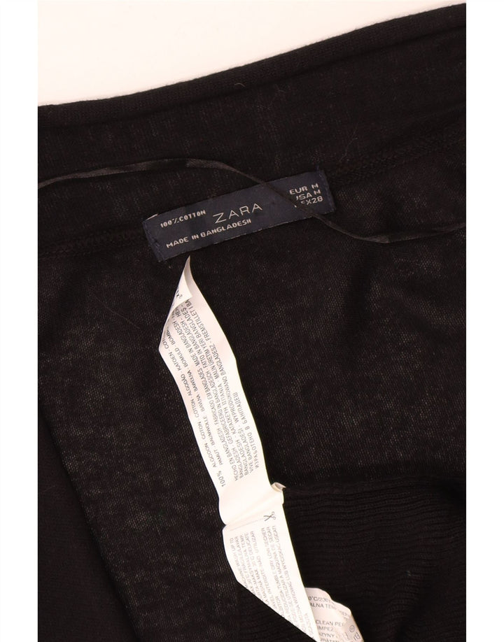 Zara Womens Longline Open Cardigan Sweater UK 12 Medium Black Bomuld