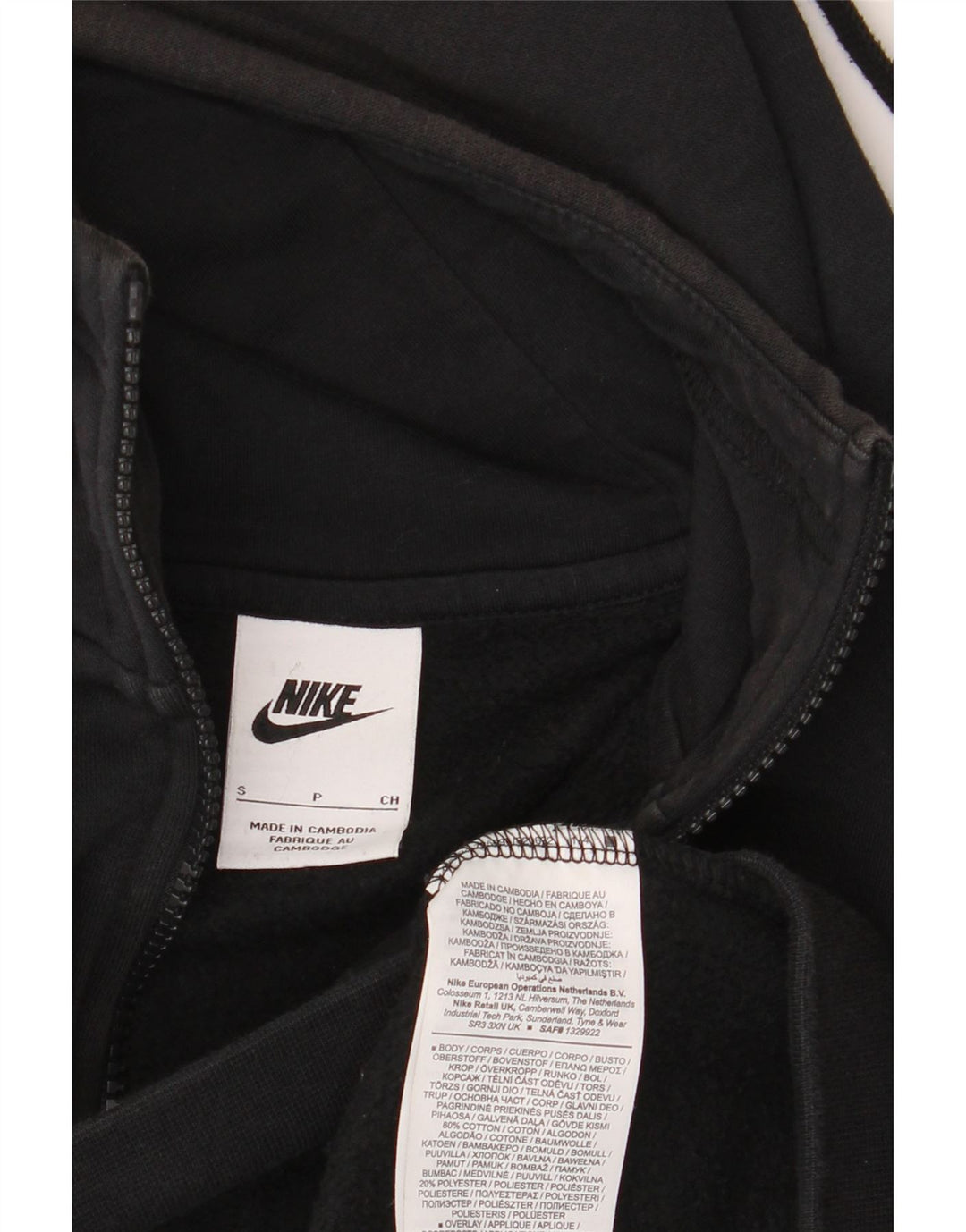 Nike hættetrøje med lynlås til mænd, lille sort bomuld