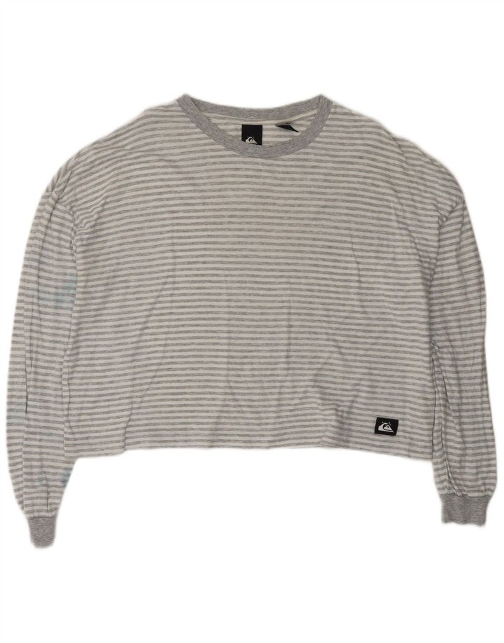 QUIKSILVER Dame Oversized Crop Top Langærmet UK 14 Mellem grå stribet