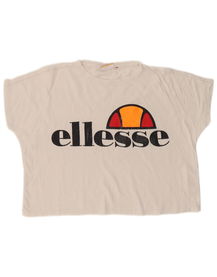 ELLESSE Womens Heritage Oversized Crop Grafisk T-Shirt Top UK 6 XS Hvid