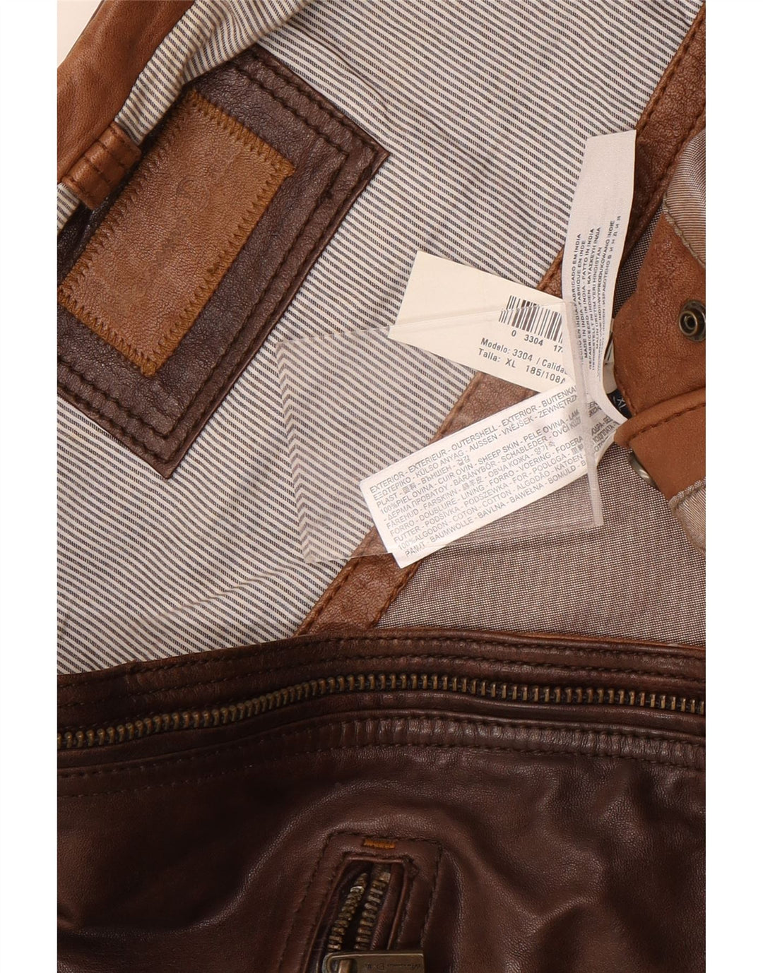 Massimo Dutti Herre Læder Biker Jacket UK 42 XL Brun Læder