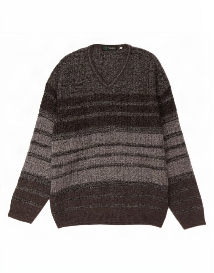 Tris Line Herre V-hals sweater IT 54 XL Grå Stribet Uld
