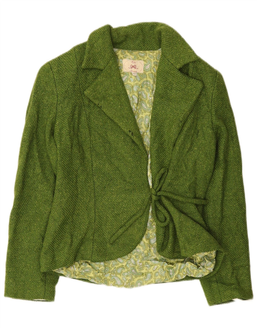 Vintage Dame Front Tie Blazer Jacket IT 42 Medium Green Wool