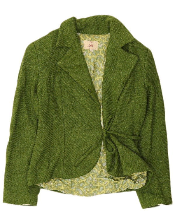 Vintage Dame Front Tie Blazer Jacket IT 42 Medium Green Wool