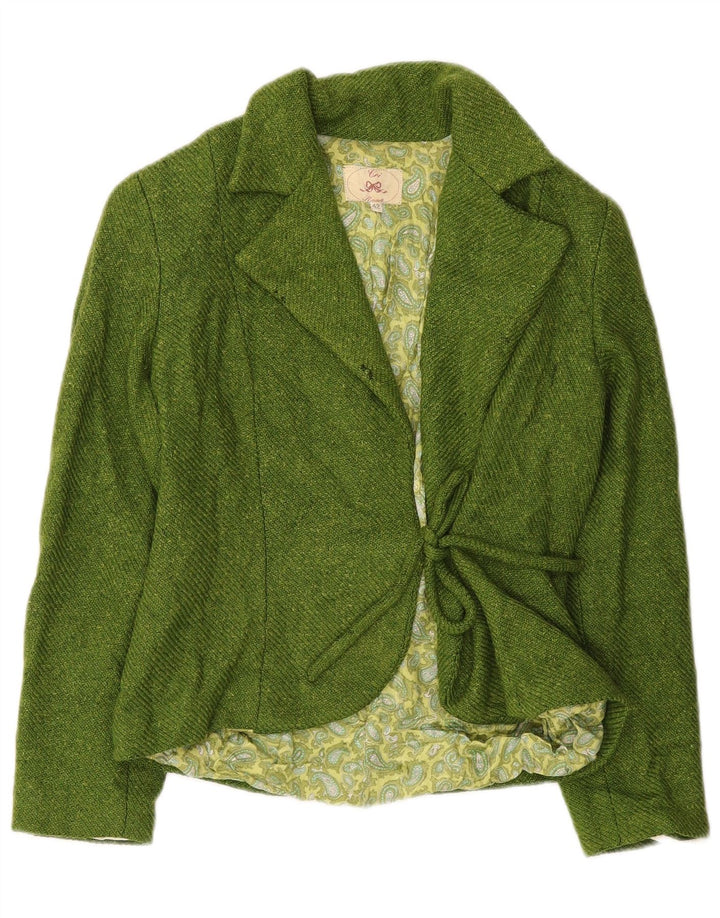 Vintage Dame Front Tie Blazer Jacket IT 42 Medium Green Wool