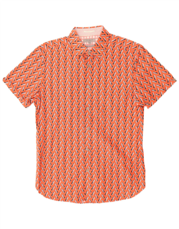 Ted Baker Herre abstrakt mønster kortærmet skjorte størrelse 3 Medium Orange