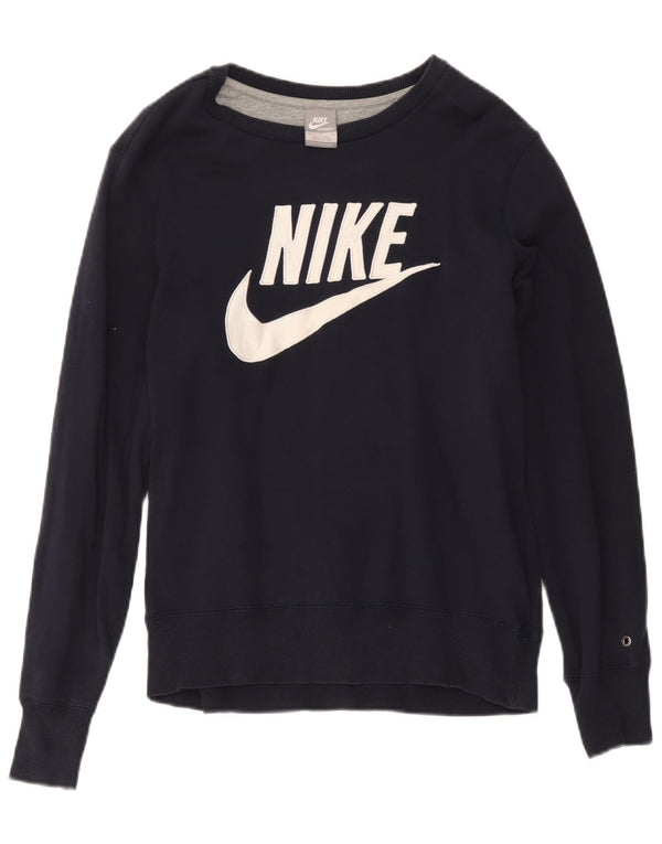 Nike Dame Grafisk Sweatshirt Jumper UK 14 Medium Navy Blue Bomuld