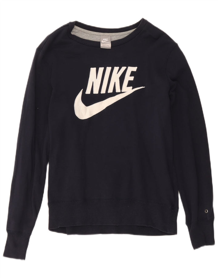 Nike Dame Grafisk Sweatshirt Jumper UK 14 Medium Navy Blue Bomuld