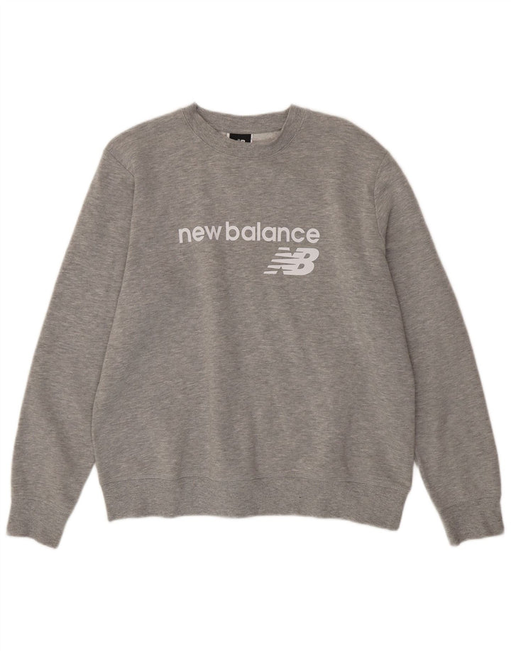 NEW BALANCE Dame Grafisk Sweatshirt Jumper UK 16 Stor Grå Bomuld