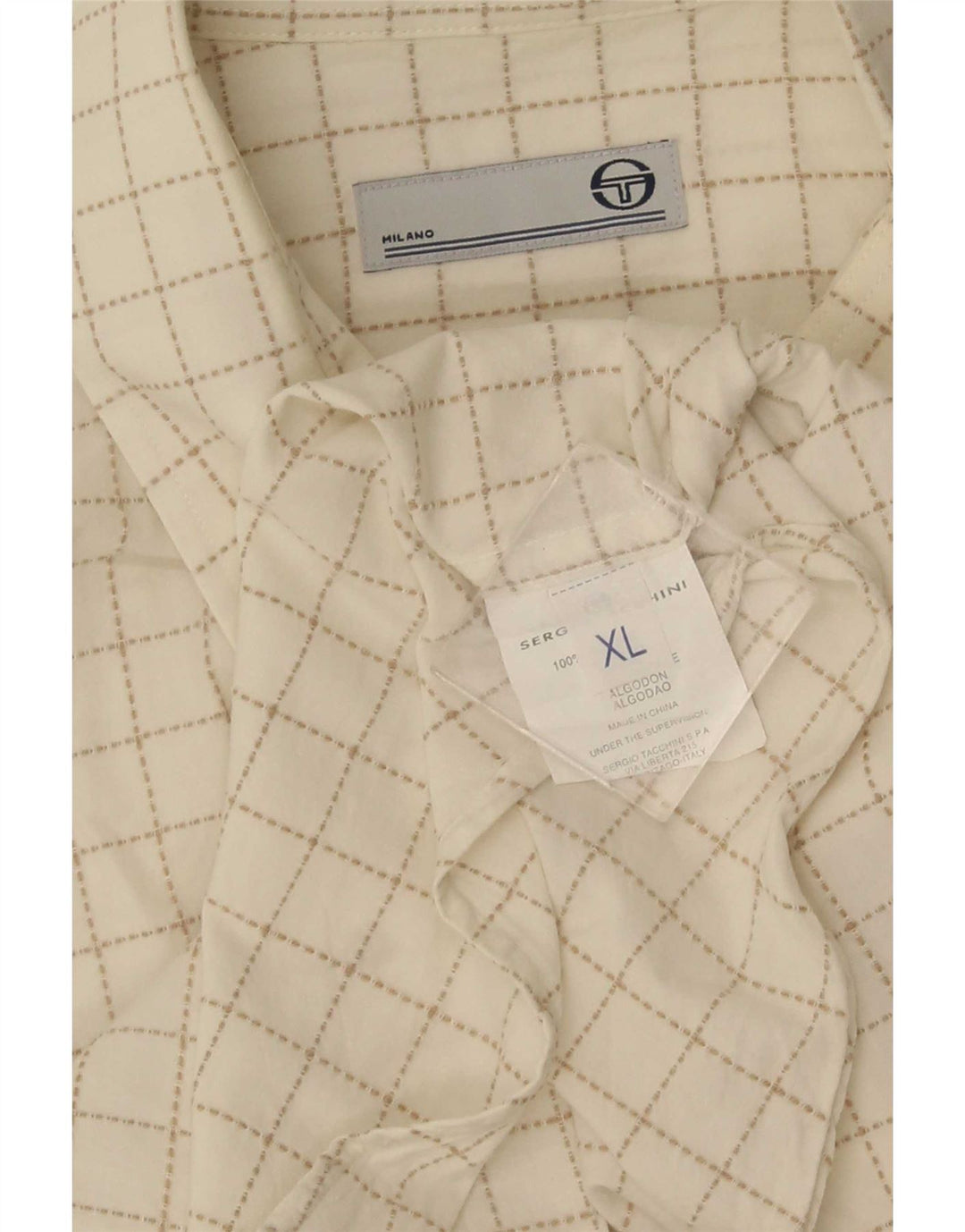 Sergio Tacchini Kortærmet Herreskjorte XL Hvid Ternet Bomuld