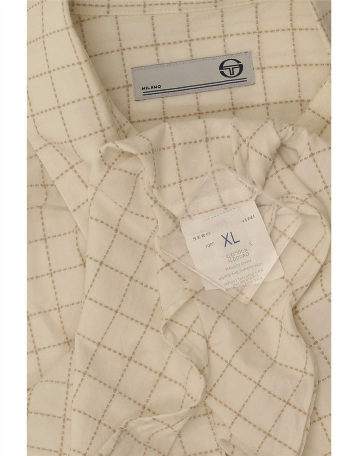 Sergio Tacchini Kortærmet Herreskjorte XL Hvid Ternet Bomuld