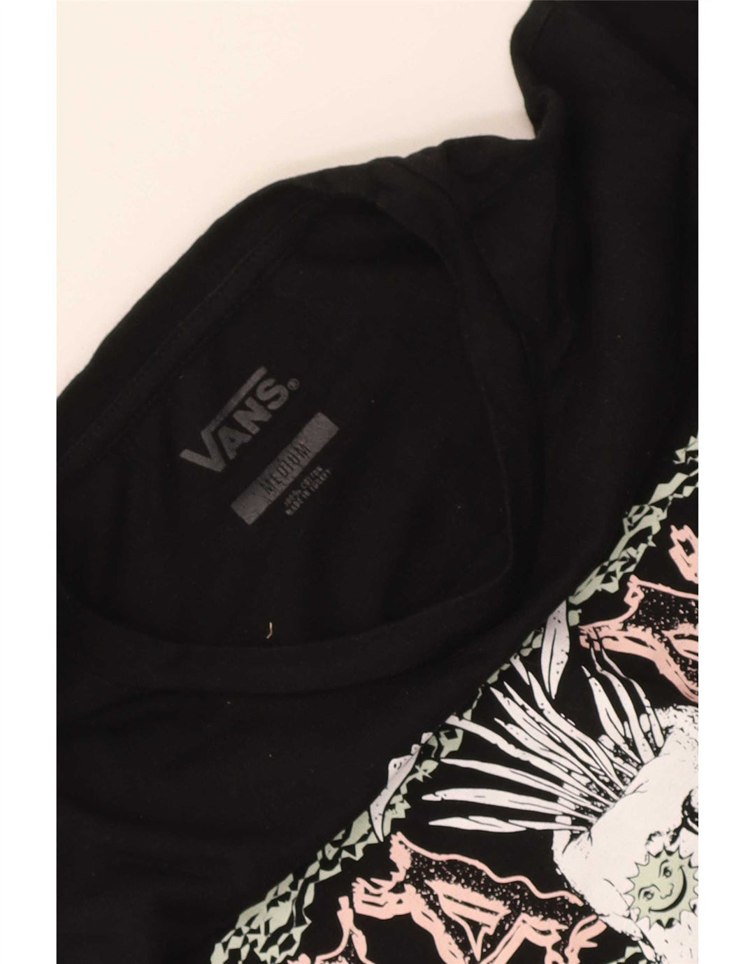 Vans Dame Crop Grafisk T-Shirt Top UK 12 Medium Sort Bomuld