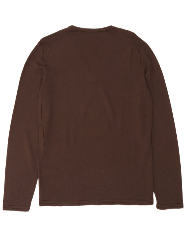Hugo Boss Womens V-Neck Jumper Sweater UK 14 Large Brown Virgin Wool