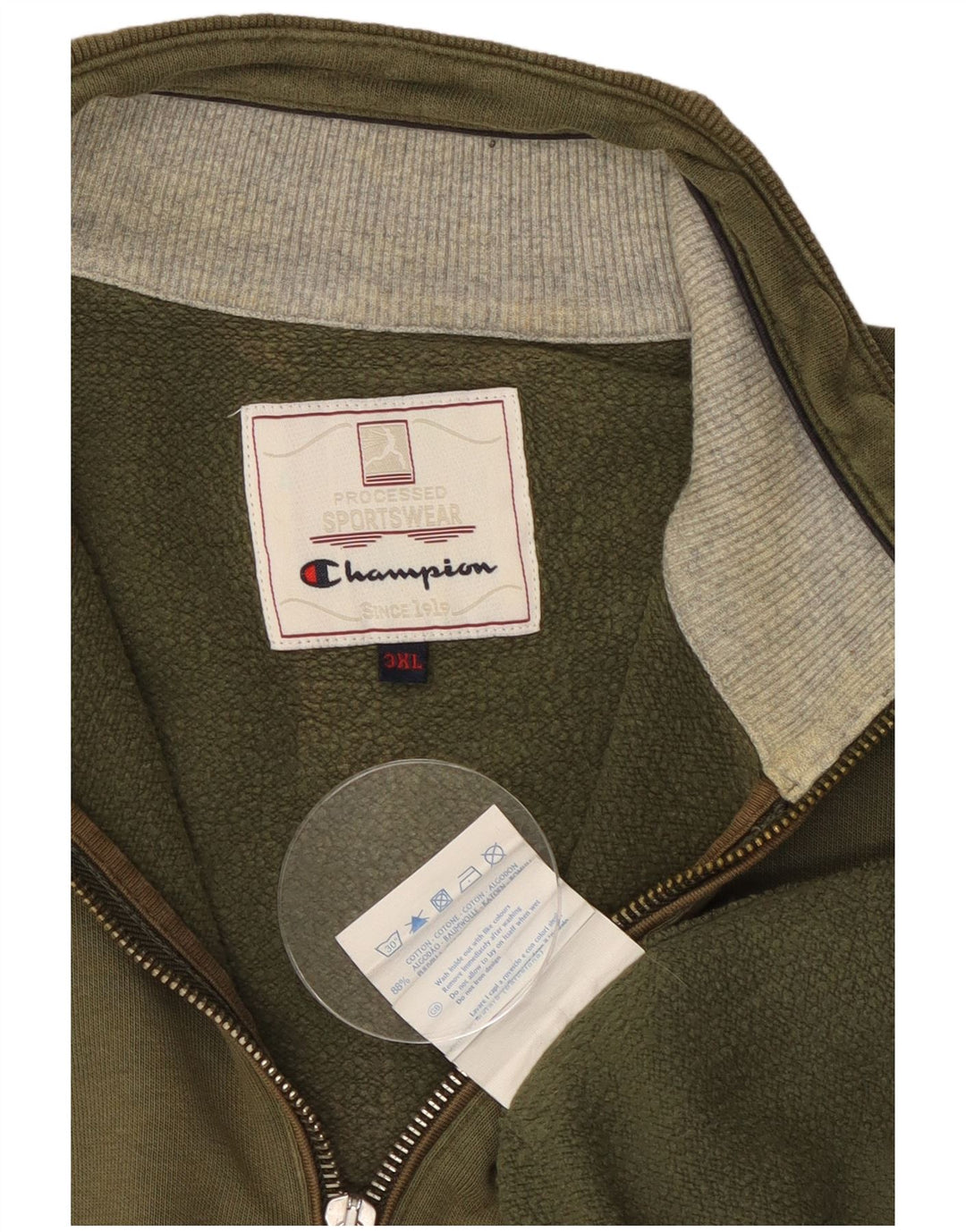 CHAMPION Sweatshirt med lynlås til mænd 3XL khaki bomuld