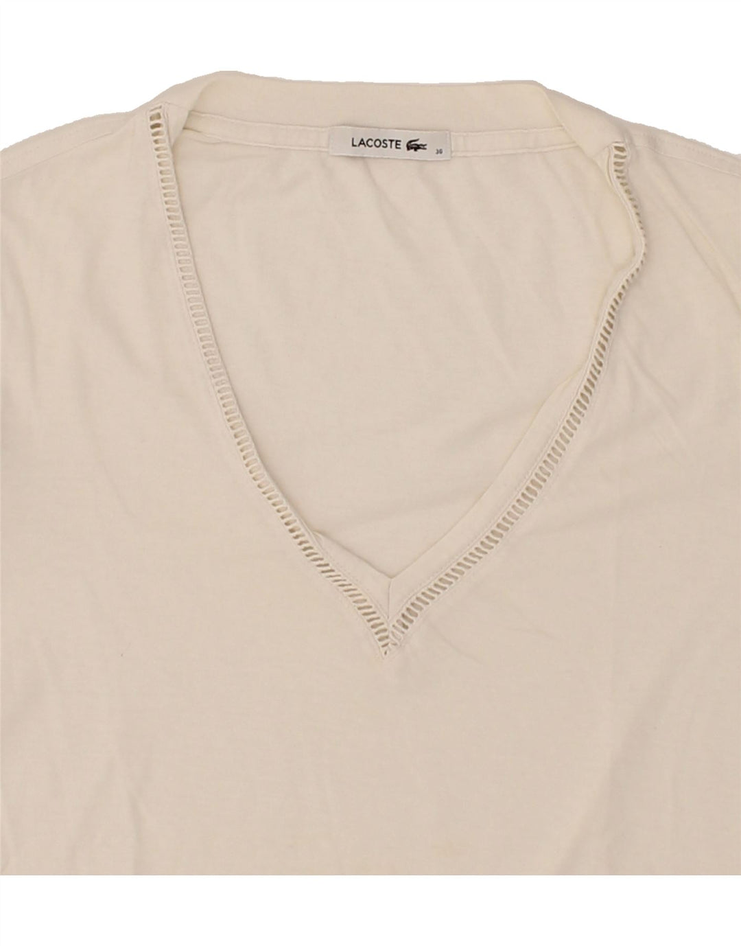 LACOSTE Womens T-Shirt Top Size 36 Small Off White Cotton Vintage Lacoste and Second-Hand Lacoste from Messina Hembry 