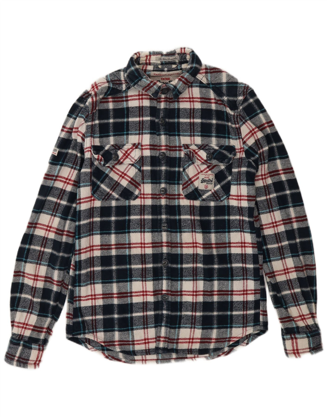 SUPERDRY Flanelskjorte til mænd, lille marineblå ternet bomuld