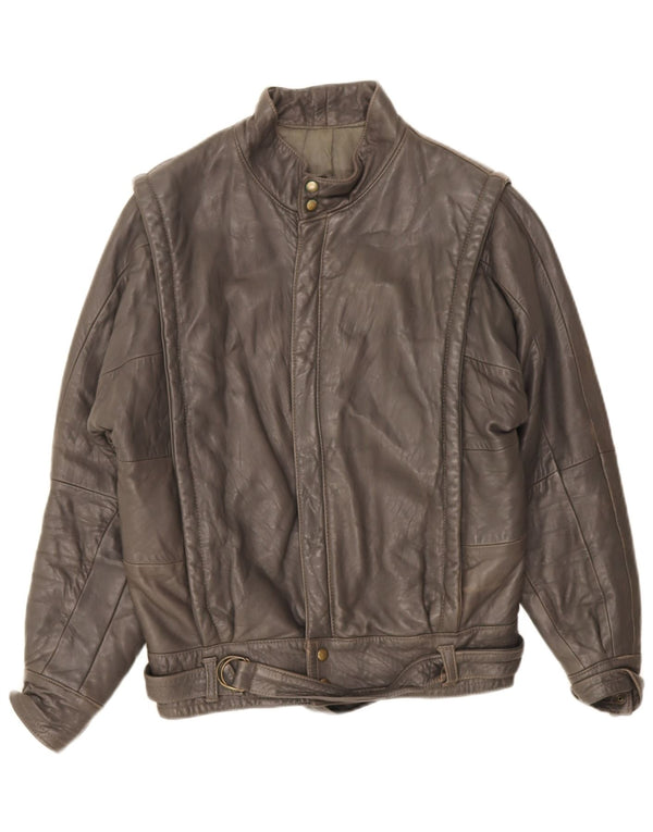 Vintage Mens Loose Fit Leather Jacket IT 44 XS Grey Leather