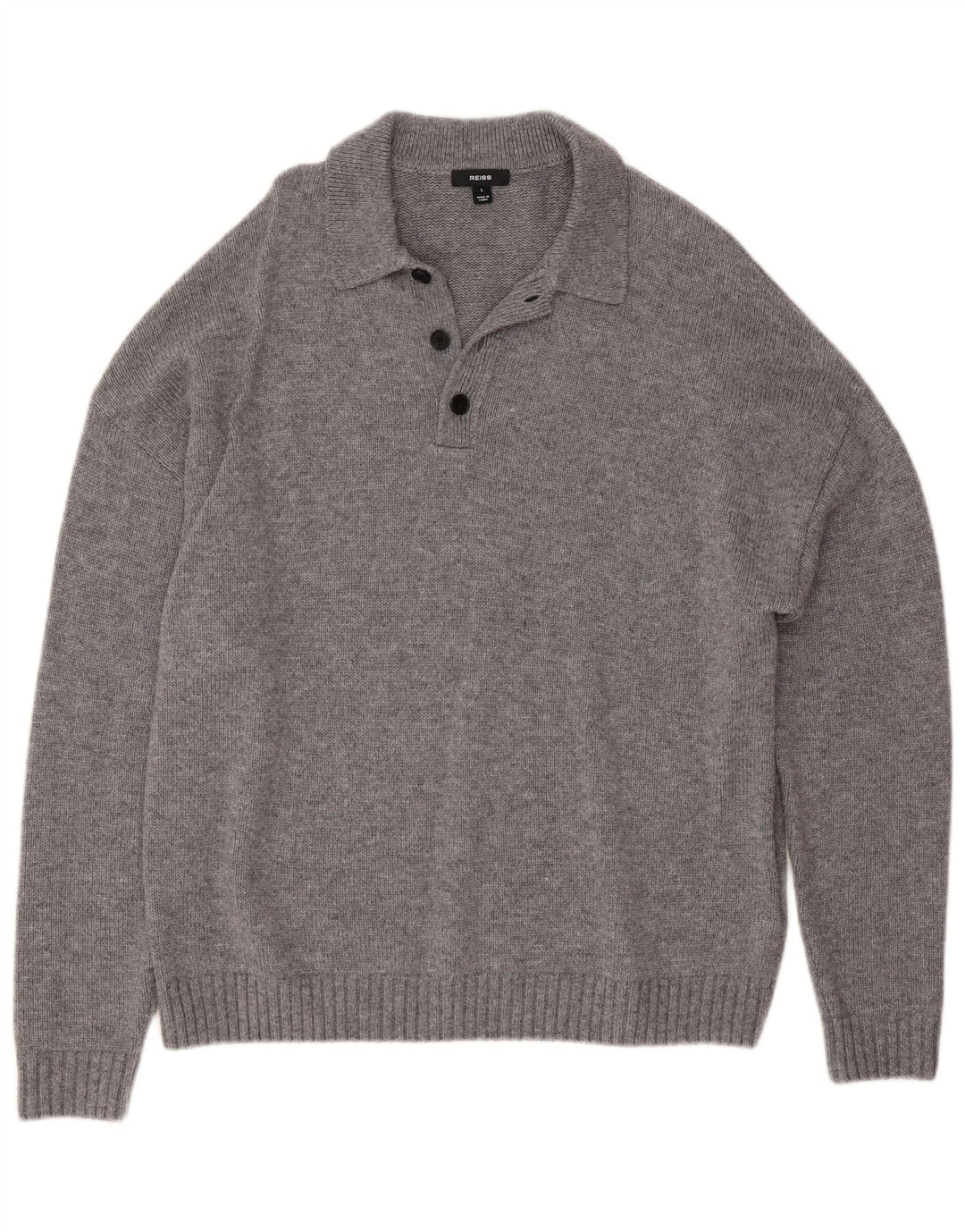 Reiss Herre Polo Neck Jumper Sweater Stor Grå Flecked Uld