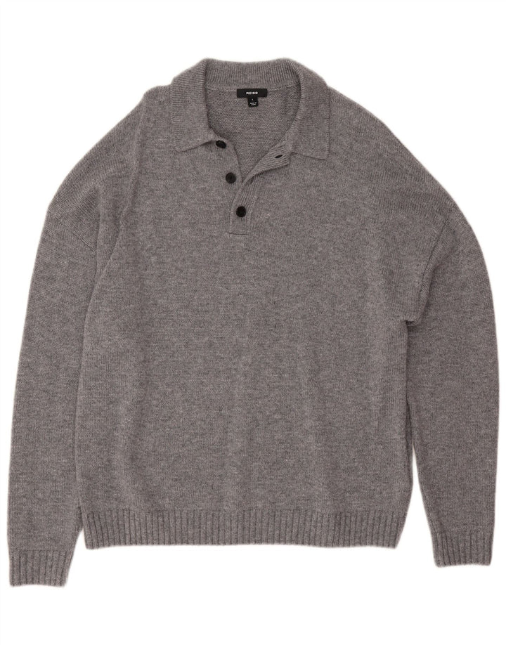 Reiss Herre Polo Neck Jumper Sweater Stor Grå Flecked Uld