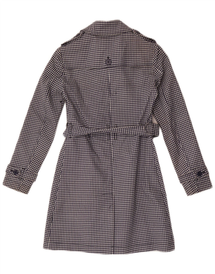 Jack Wills Dame Trench Coat UK 8 Small Navy Blue Houndstooth Bomuld