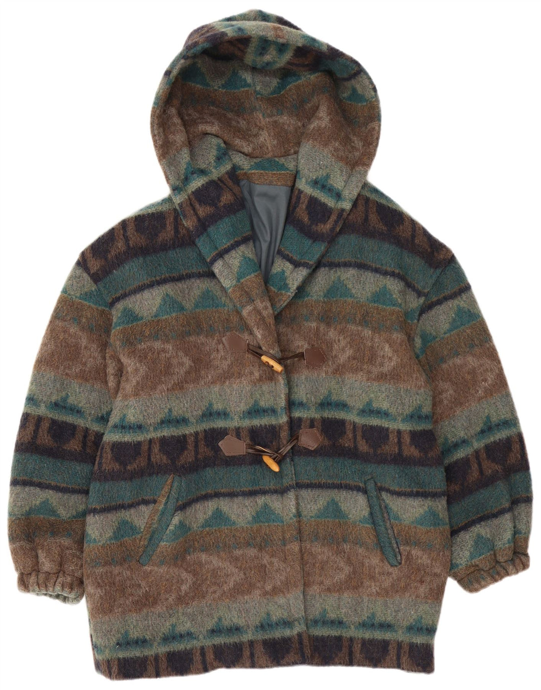 Vintage Dame Hooded Duffel Coat UK 18 XL Flerfarvet Geometrisk