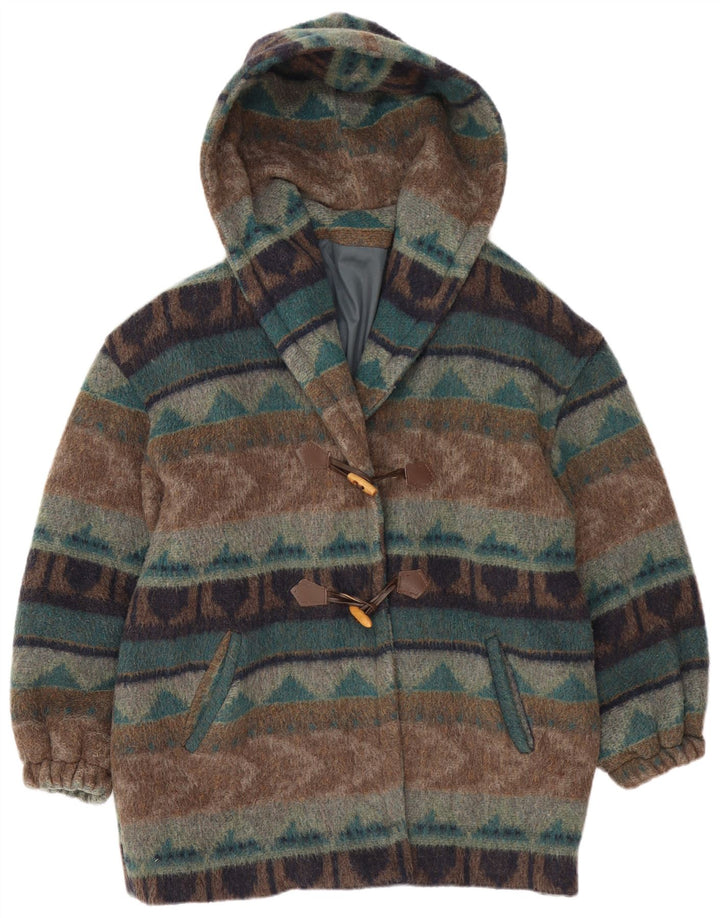 Vintage Dame Hooded Duffel Coat UK 18 XL Flerfarvet Geometrisk