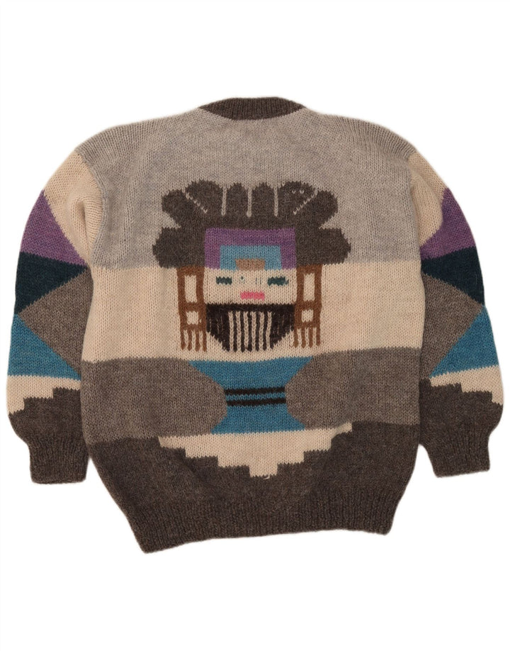 Vintage Herre grafisk rund hals sweater stor grå geometrisk