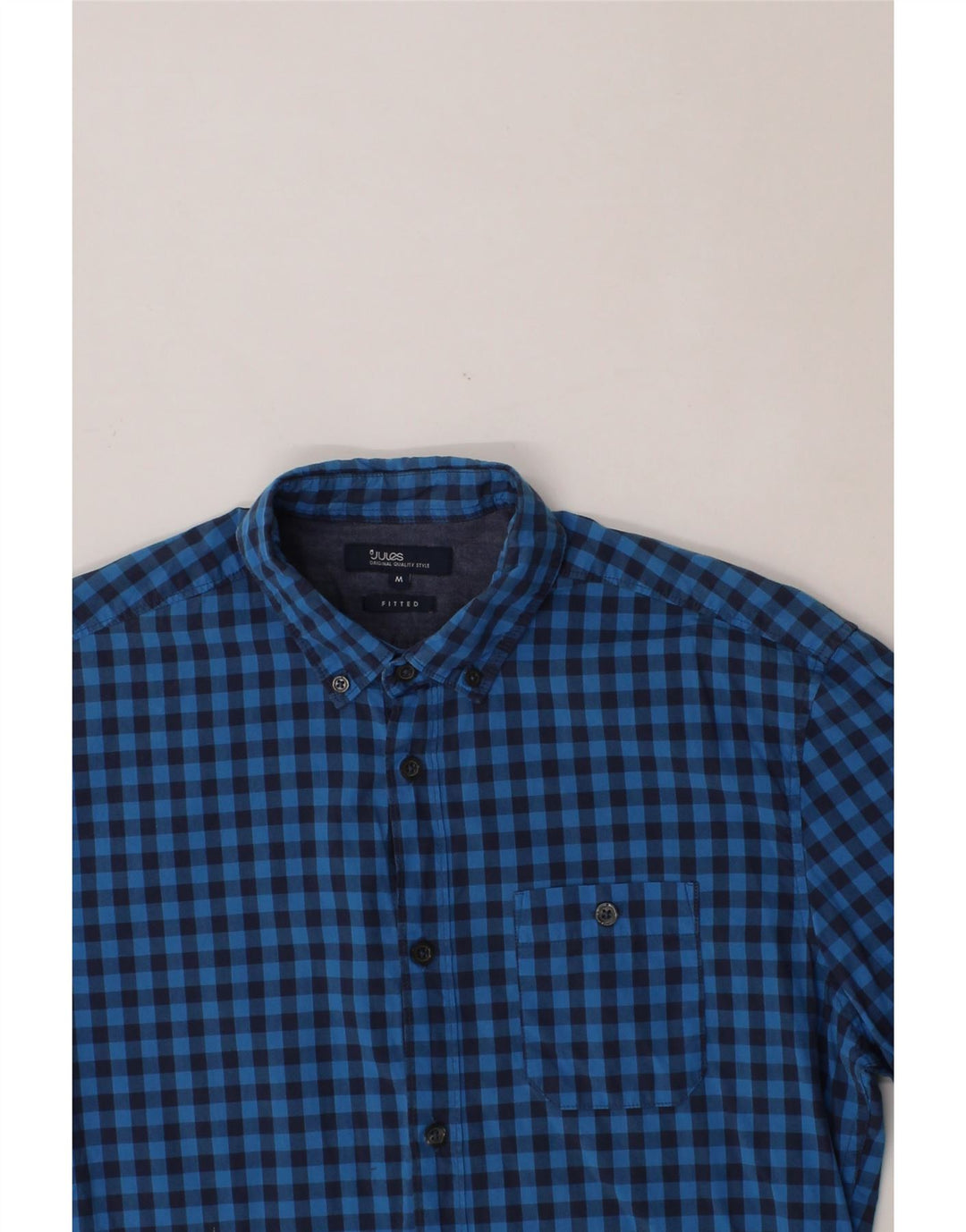 JULES Mens Short Sleeve Shirt Medium Blue Gingham Cotton Vintage Jules and Second-Hand Jules from Messina Hembry 