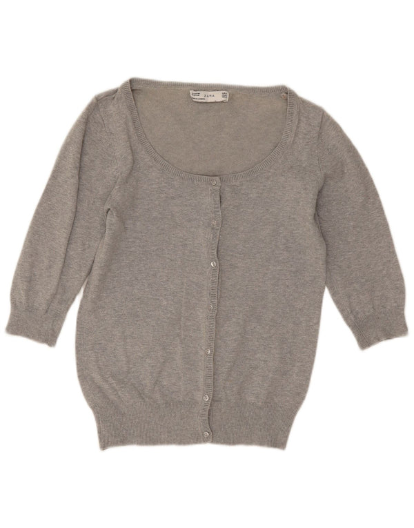 Zara 3/4-ærmet cardigantrøje til kvinder UK 18 XL Grå Flecked Bomuld