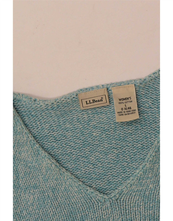 L.L.Bean Dame Oversized V-hals sweater UK 16 Large Blue Flecked